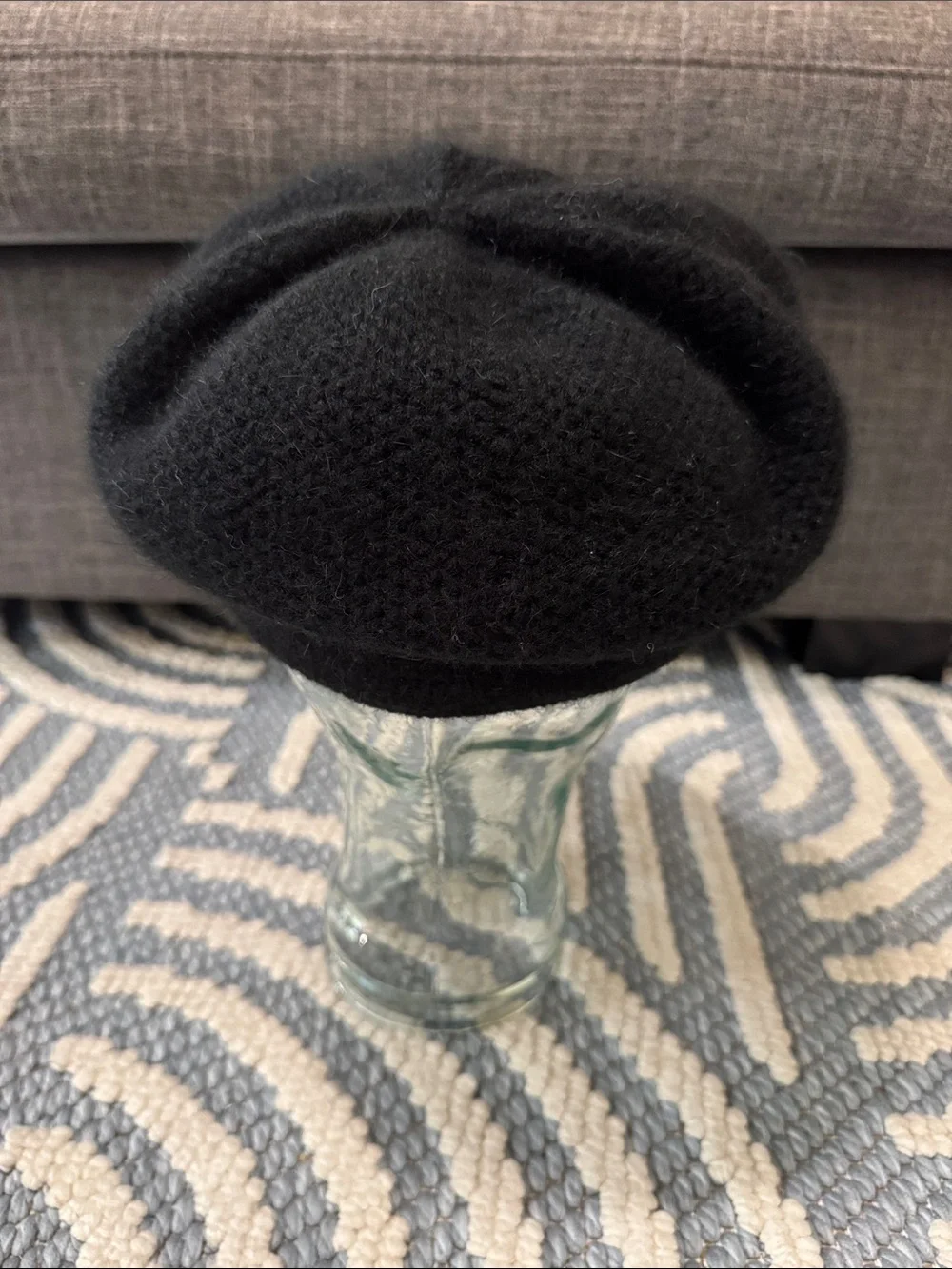 Y2K Black Angora Fuzzy Newsboy Cap Rhinestone Flower Hat